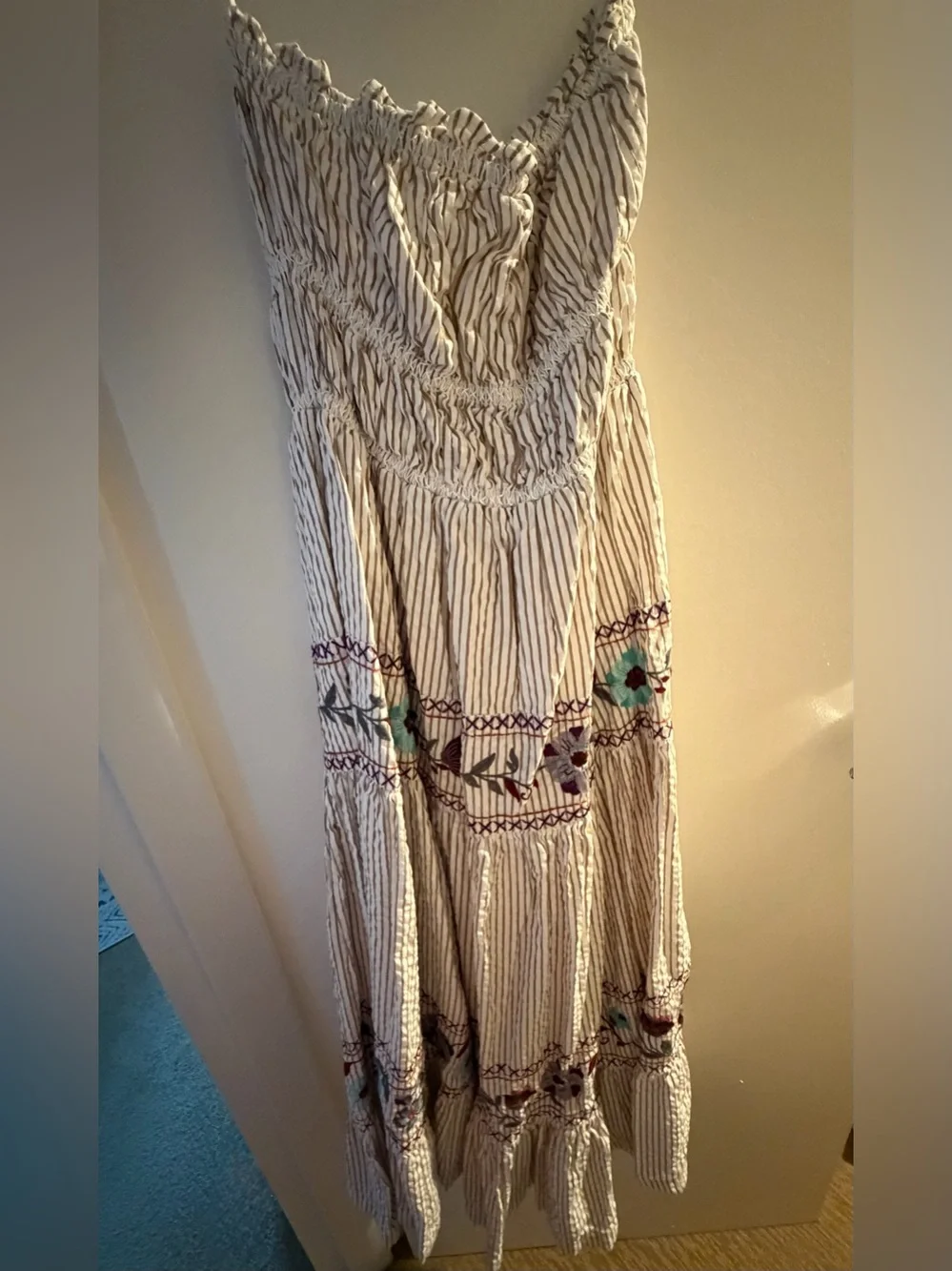 Free People kalani stripe embroidered cotton maxi dress